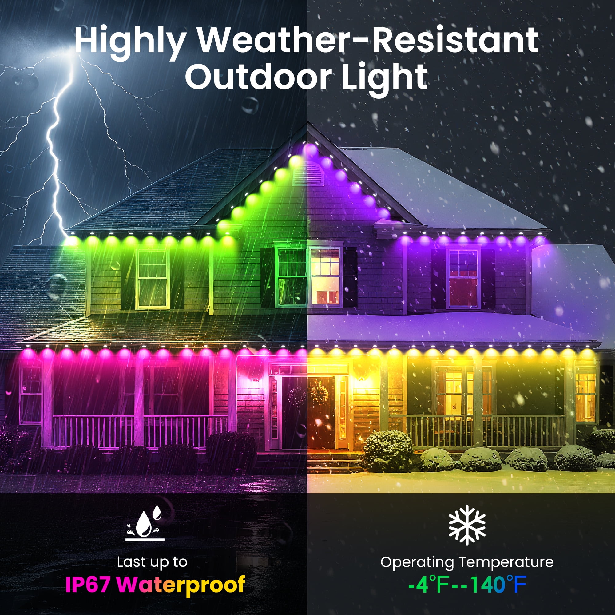 DAYBETTER 200FT Permanent Outdoor Lights, Waterproof Eaves Lights with 100LED Bulbs, Remote & APP Control, for Party, Halloween, Birthday, Christmas