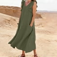 thumbnail image 4 of Vivianyo HD Women's V-Neck Maxi Dress, Ruffle Sleeveless Loose Fit Casual Long Dress With Side Pockets, Women's L, Sizes S-2XL, 4 of 7