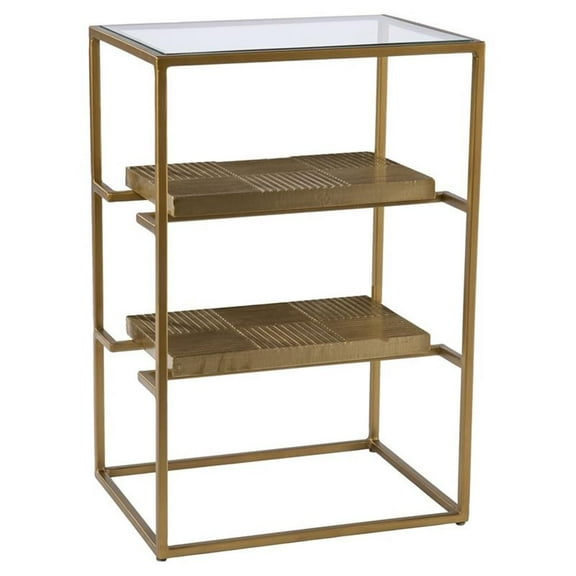 Maklaine Contemporary Metal End Table with Glass Top in Brass