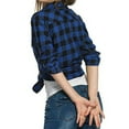 thumbnail image 4 of felwors Womens Button Down Flannel Shirts Long Sleeve Plaid Blouses Lightweight Business Dressy Casual Top with Pockets Blue, M, 4 of 5