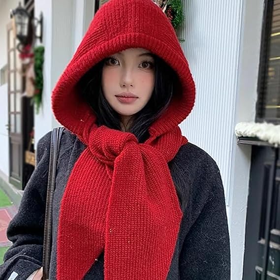 Embellished Knit Bonnet, 2-in-1 Women Winter Knitted Hooded Hat Scarf, Winter Knitted Hooded Hat Scarf for Women, Versatile Balaclava Pullover Long Shawl Wrap