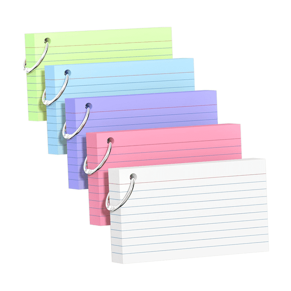 250 Pack Colored Index Cards 3x5 Inch, Heavy Weight Flash Cards with Key Ring, 180gsm Thick Study Note Cards, Portable Learning Tool for Students, Teachers, Office Supplies, Multicolor