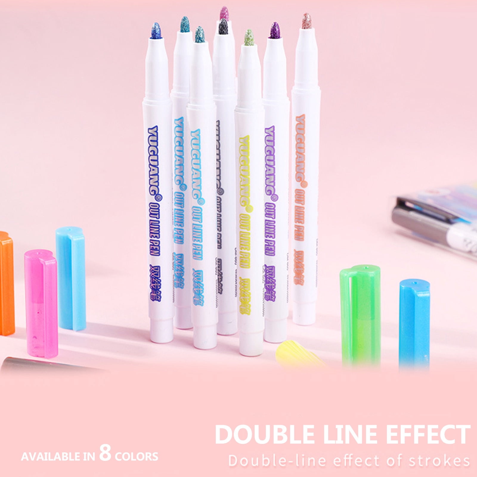 8 Color Double Outline Marker, Outline Shimmer Markers with Metallic, Self Outline Glitter Marker for Birthday Christmas Card Journaling Drawing Crafting