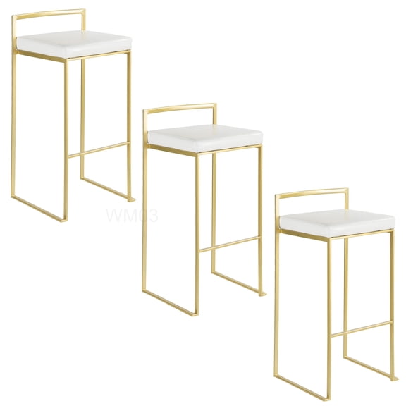 Modern White and Gold Bar Stools Set of 3 with Stackable Design for Home Bar