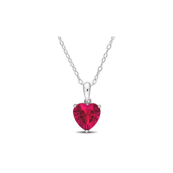 2.84 Carat (Ctw) Lab-Created Ruby Heart Solitaire Pendant Necklace in Sterling Silver with Chain for Women