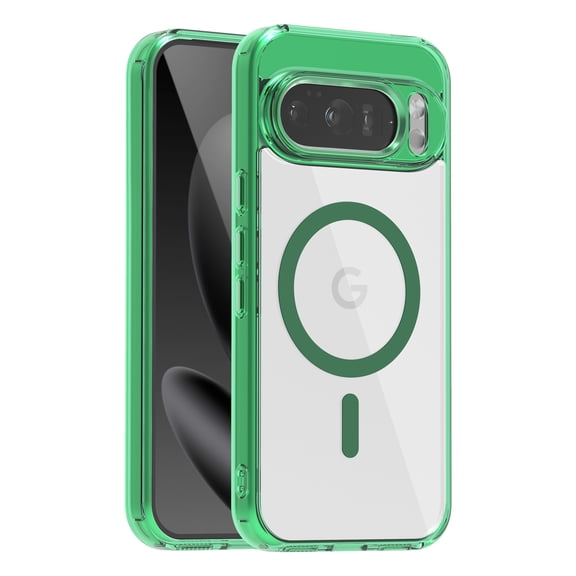 For Google Pixel 9A Case Compatible with MagSafe, Magnetic Transparent Clear Matte Back Slim Phone Cover, Shockproof Military Grade Protection Anti-Scratch & Anti-Fingerprint,Green