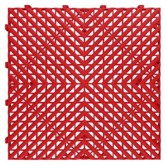 30-PC Red Interlocking Garage Floor Tiles, 15.75"x15.75" Heavy-Duty Plastic Grating Tiles, Anti-Slip Surface for Garage, Basement, Workshop & Gym Floor Protection