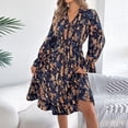 thumbnail image 5 of BRGZLK Women's Floral Dress Summer Trendy Long Sleeve V-Neck Empire Waist Midi Dress Soft Loose Comfortable Solid Color Flowy Wedding Guest Dresses Navy S, 5 of 6