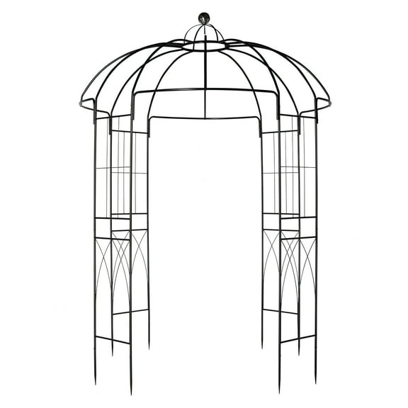 GZXS Courtyard Wrought Iron Gazebo Arch, 8.9'High x 6.8'Dia, Black Powder-Coated Trellis for Garden, Backyard, or Patio – Sturdy Climbing Plant Support