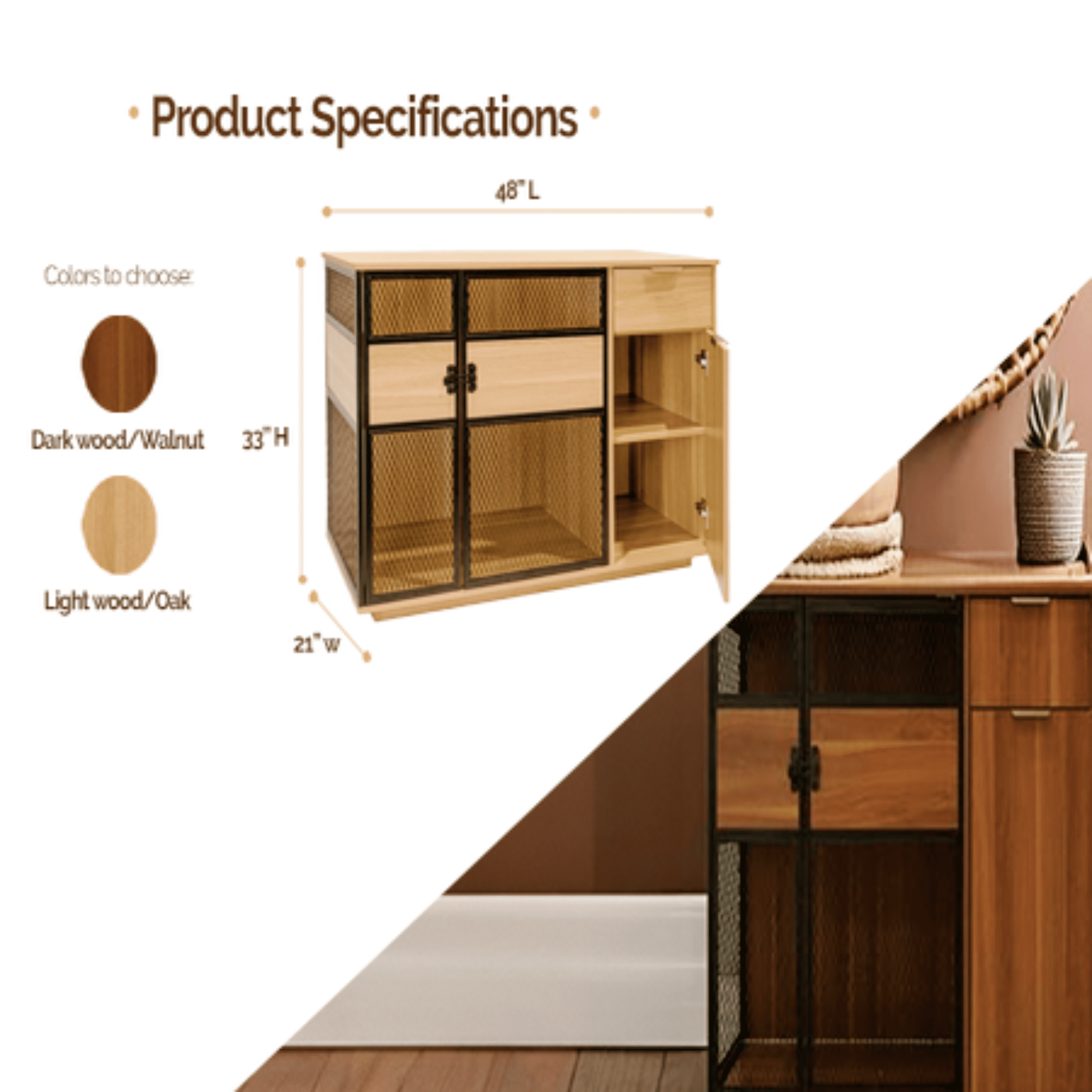 Lucky Kennels Clover Console 1-Door 48" Wood Composite Indoor Furniture Style Crate for Dogs with Hardware