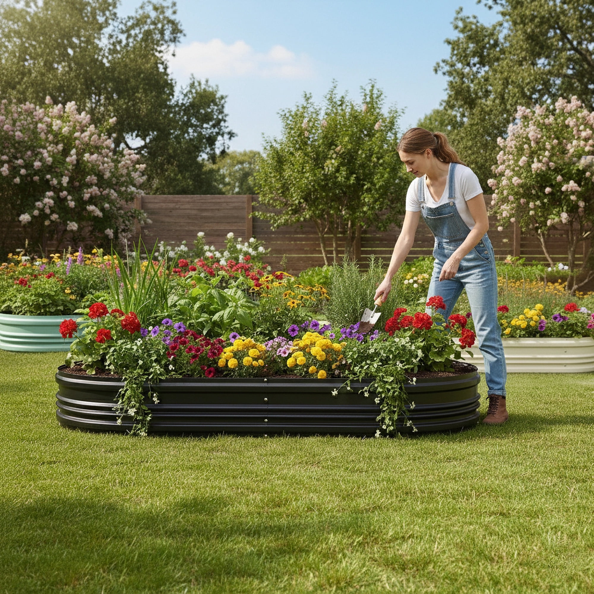 WORKPRO 2-Pack Galvanized Raised Garden Bed, 8 x 4 x 1 ft Outdoor Garden Planter Box, Black