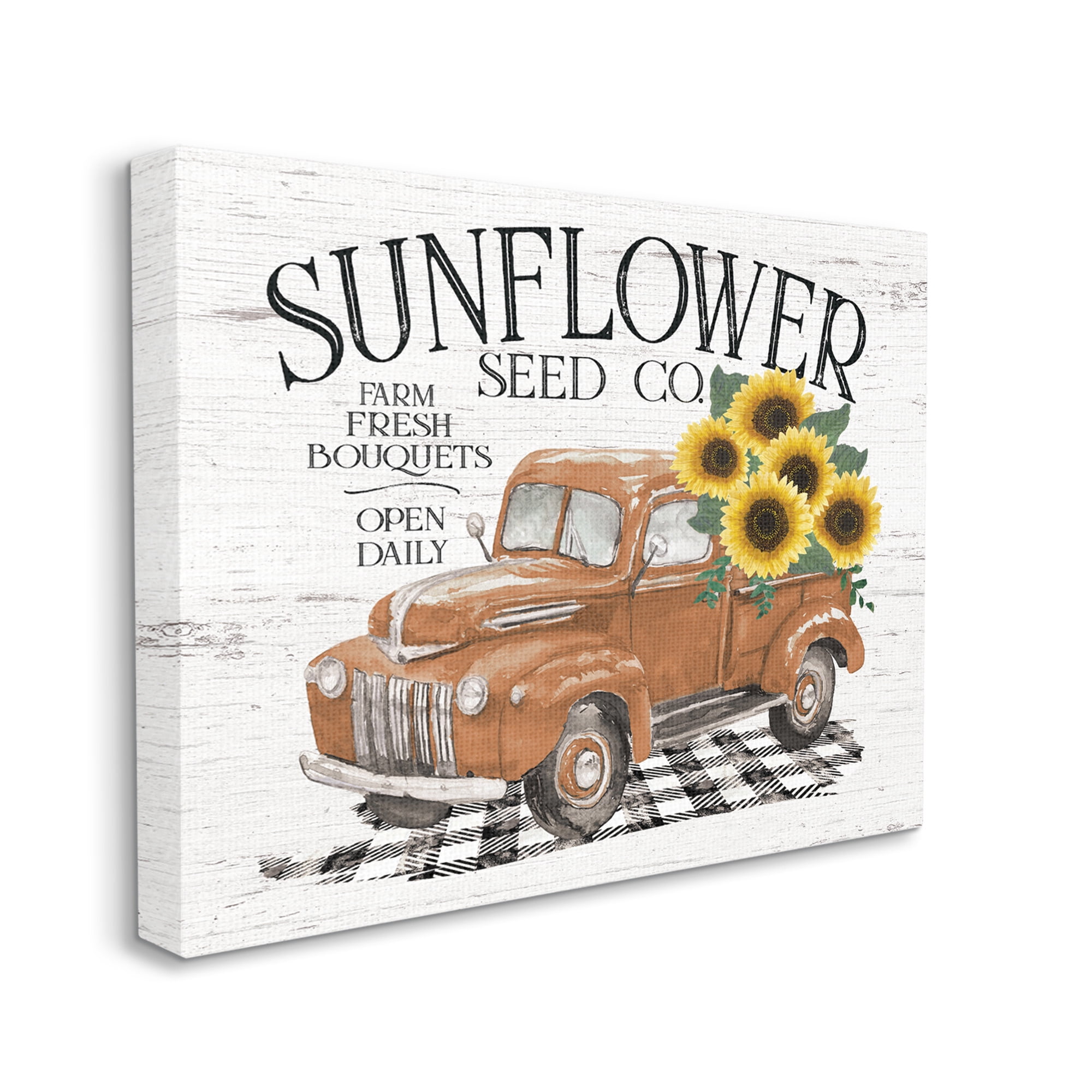 Vintage Sunflower Seed Co. Advertisement Red Farm Truck Transportation Graphic Art Gallery-Wrapped Canvas Print Wall Art