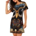 thumbnail image 2 of Fotbe Quirky Owl With Glasses Bata de Dormir para Mujer con Estampado, Camisón de Algodón de Manga Corta, Ropa de Dormir Casual, 2 of 6