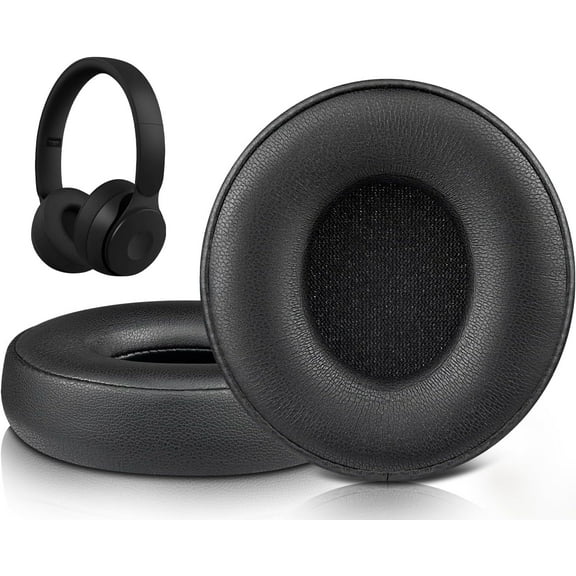 SOULWIT Replacement Ear Pads Cushions for Beats Solo Pro Wireless Noise Cancelling On-Ear Headphones, Earpads with Softer Protein Leather - Black