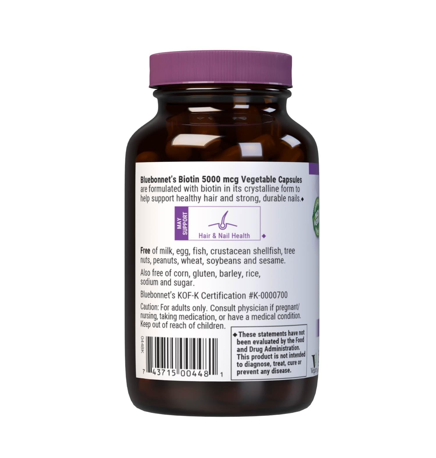 Bluebonnet Biotin 5000 mcg, Hair & Nail Support*, 120 Vegetable Capsules, 120 Servings