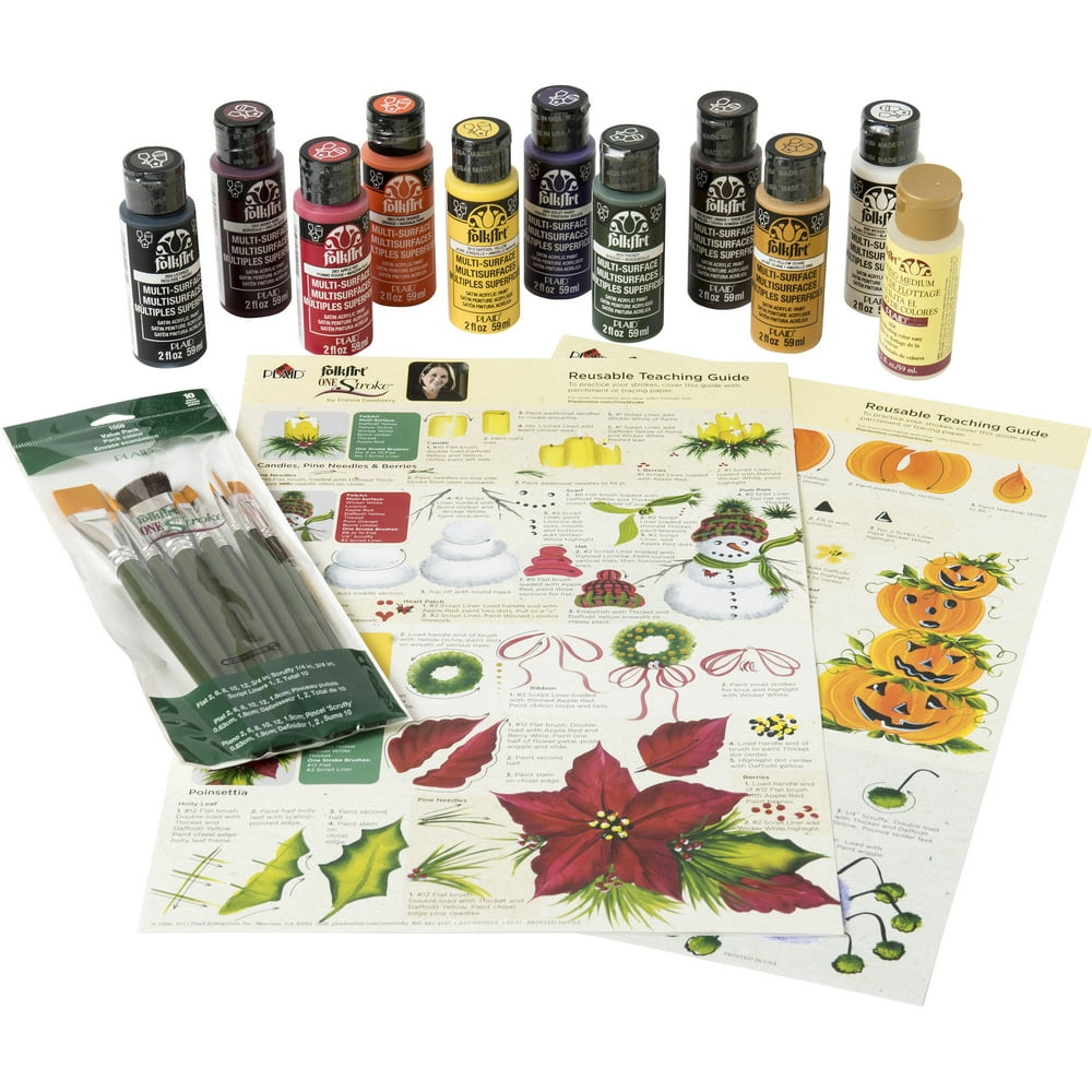 FolkArt One Stroke Beginner Holiday Painting Set, 10 Colors Walmart