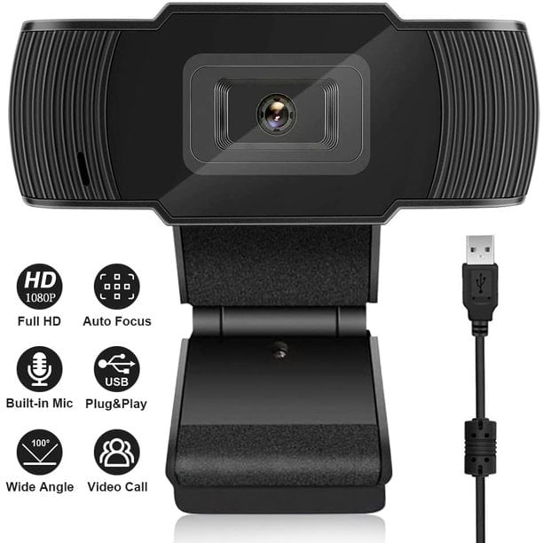 Webcam for Gaming Conferencing USB Computer Camera for Mac Xbox YouTube Skype OBS Free-Driver Installation Fast Autofocus Black Laptop or Desktop Webcam 1080P HD Webcam with Dual Microphones