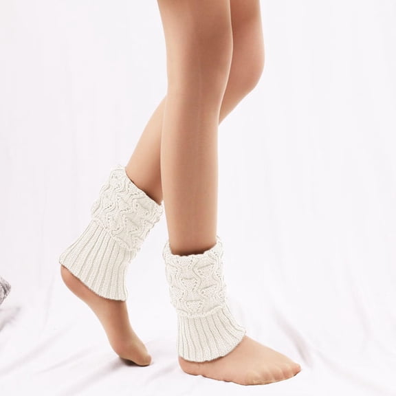 Women's Cable Knit Short Leg Warmers Ribbed Boot Cuffs for Winter Cold Weather Daily Wear and Layering Comfortable White