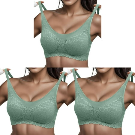 rwear Womens Bras Comfortable Plus Size Female Transparent Bras for Compression Sports Bra Women Lace Sexy Lingerie Women Bra Bralette for Ladies ceangrtro Green (3Packs) Green (3Packs)