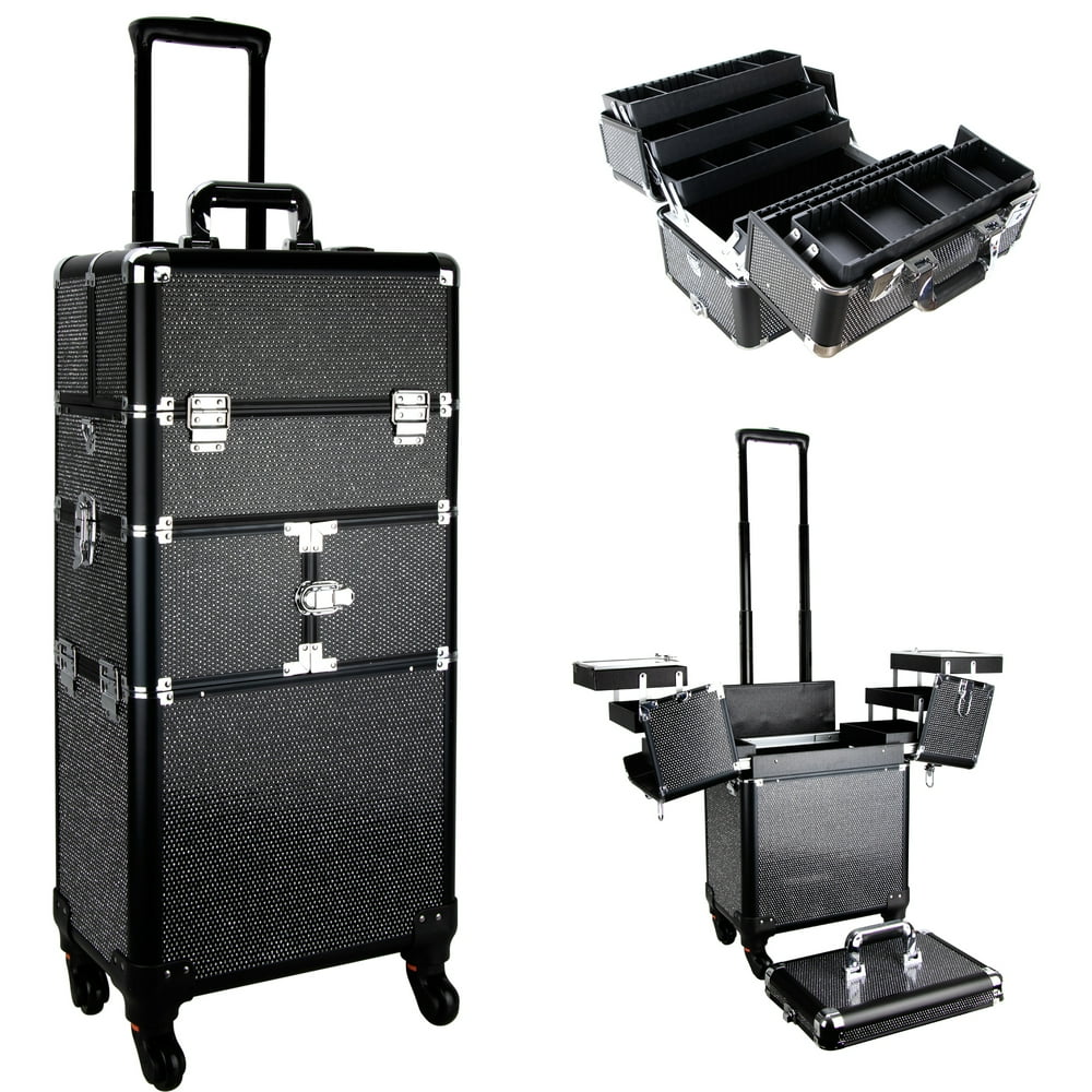 Professional Rolling Train Case Cosmetic Organizer Extendable Trays