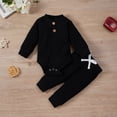 thumbnail image 2 of Izhansean Newborn Infant Baby Boy Girl Winter Clothes Ribbed Solid Button Long Sleeve Tops Pants 2PCS Set Black 0-3 Months, 2 of 10