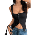 thumbnail image 1 of Womens Square Neck Button Down Ribbed Tank Tops Cute Sleeveless Summer Tops, 1 of 7