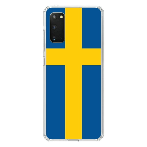 DistinctInk Clear Shockproof Hybrid Case for Galaxy S20 PLUS / 5G (6.7" Screen) - TPU Bumper, Acrylic Back, Tempered Glass Screen Protector - Sweden Flag