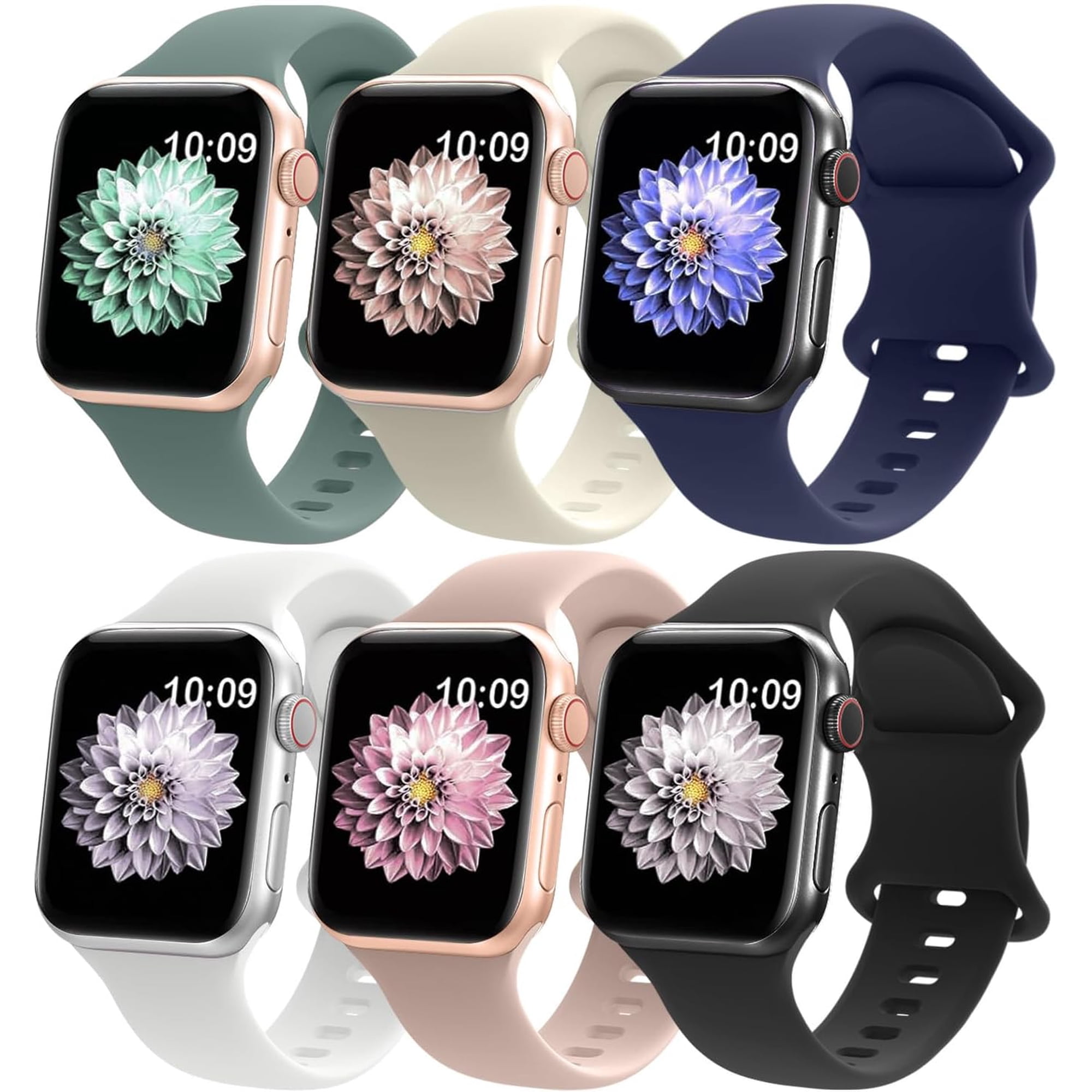 ERUCND-6 Pack Liquid Silicone Sport Bands Compatible with Apple Watch Band 38mm 40mm 41mm 42mm 44mm 45mm 46mm 49mm Women Men, Waterproof Soft Wristband for iWatch Series 11 10 9 Ultra 8 7 6 5 4 2 1 S