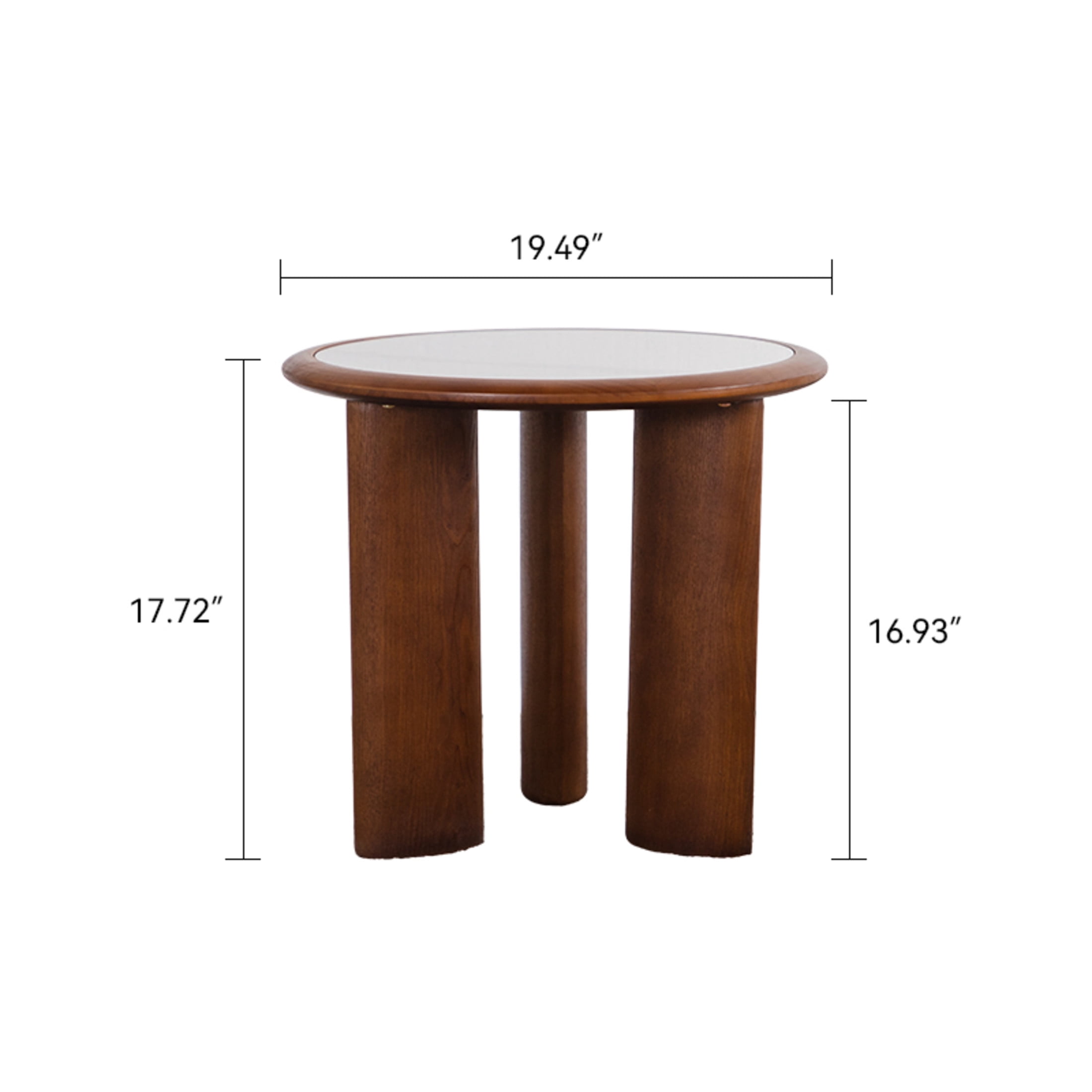 Noble House Ordis 19.49" Round Sintered Stone Coffee Table with Wood Veneer Frame & Cylindrical Legs, White & Walnut