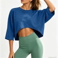 thumbnail image 6 of TGSLY Oversized Crop Tops for Women Soft Breathable Crew Neck Solid Color Basic T-Shirts Loose Fit Dressy High-Low Hem 3/4 Dolman Sleeve Blouses L, 6 of 9