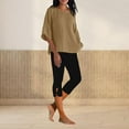 thumbnail image 5 of Fmbrln Womens Summer 2 Piece Sets Casual Crew Neck 3/4 Sleeve Linen Tops and Elastic Waist Capri Leggings Sets Athletic Workout Sets Lounge Sets Khaki L, 5 of 5