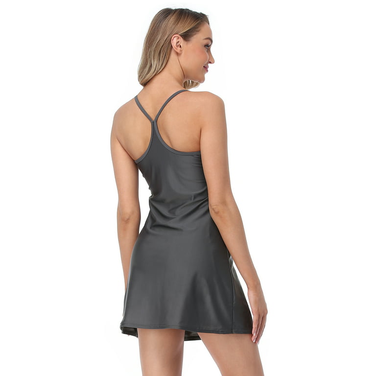 HDE Women Workout Dress Built in Shorts Sleeveless Athletic Sport Dress  Charcoal Gray M 