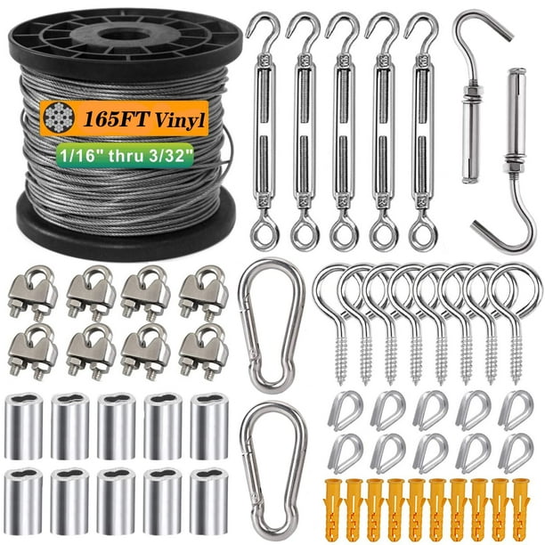 1/16 wire rope kit, 304 stainless steel wire rope, vinyl coated aircraft  wire rope, 7x7 stranded core outdoor light hanging kit