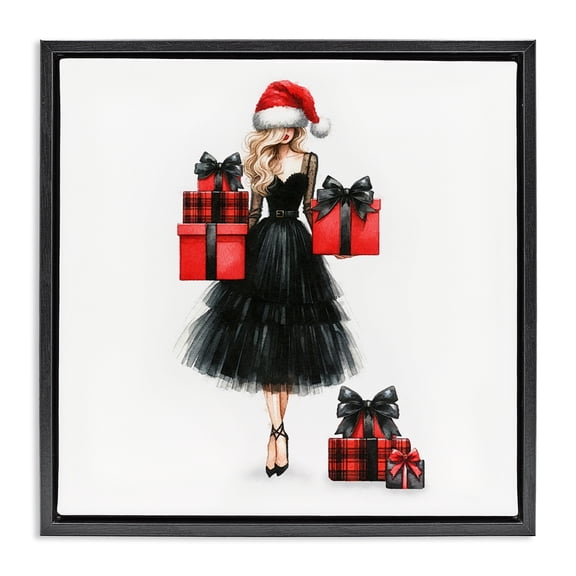 Stupell Industries Art Deco Fashionable Holiday Shopping Black Floating Frame Canvas Art, 18 x 18, by Amanda Greenwood