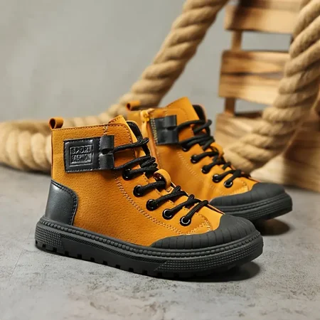 

GEDER-SA Boys Leather Soft-soled Anti-slip Side Zipper Booties Boots