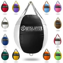 Outslayer 70lb Wrecking Ball Heavy Bag for Boxing, MMA, Muay Thai - Choose Custom Colors & Bottom D-Ring Option - USA Made (Black/White with Bottom D-Ring, Unfilled)