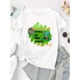 thumbnail image 2 of Women's St. Patrick's Day T-Shirt - Whimsical Whale & Beef Oil Graphic with Leopard Print Clover & Magic Hat, Casual Crew Neck Short Sleeve Top, Lightweight Polyester Blend, Perfect for Spring/Summer, 2 of 4