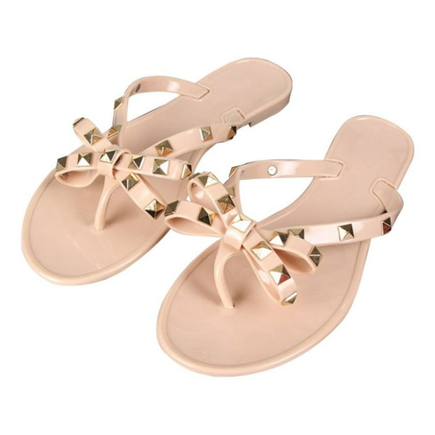 Clearance Sale Stylish Women Sandals Rivets Bowknot Flat Slippers