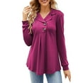 thumbnail image 2 of Aboser Long Sleeve Tunic Tops for Women Dressy Casual Notch Collared Shirts Trendy Button Decor Tunics to Wear with Leggings Flowy Loose Fit V Neck Blouses Hot Pink S, 2 of 5