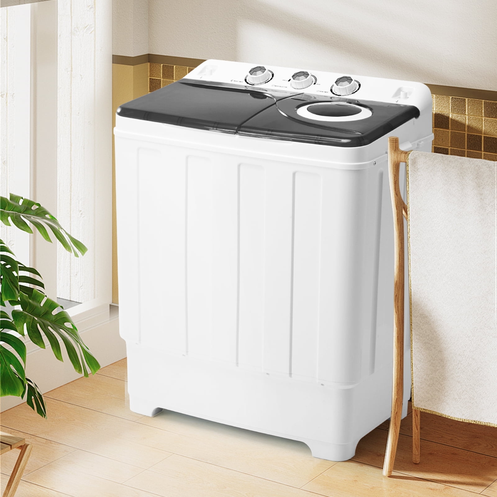 Dawmilon Portable Twin Tub Washing Machine, 28 lb Capacity with Drain Pump, Compact Washer for Apartments, Dorms & RVs, Grey