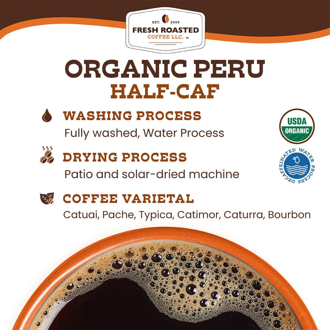 3 pack Fresh Roasted Coffee, Organic Peru Water-Processed Decaf Coffee, Medium Roast, Ground, 12 oz