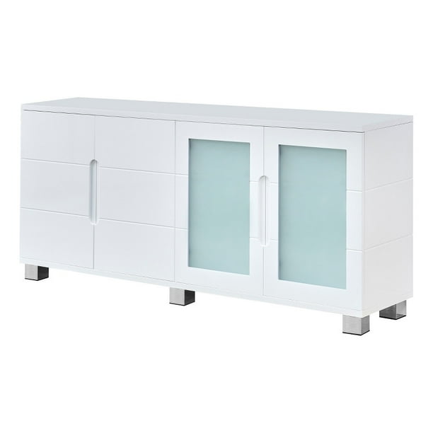 High Gloss White 4 Door Wood Cabinet Server with Frosted Glass