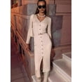 thumbnail image 6 of Women'S 2025 Fall Trendy Midi Sweater Dress Casual V Neck Long Sleeve Ribbed Knit Winter Bodycon Dresses White M, 6 of 8