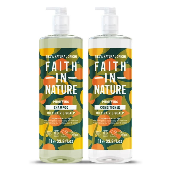 Faith In Nature Natural Shampoo & Conditioner Set - Vegan & Cruelty Free, No SLS or Parabens - 2 x 33.81 fl oz Value Bundle Pack, Grapefruit & Orange