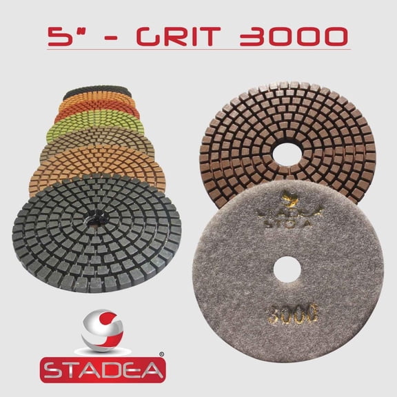 STADEA Grit 3000 (5 Pieces) 5" Diamond Polishing Pads for Granite Marble Concrete Stone polishing Wet Grinder