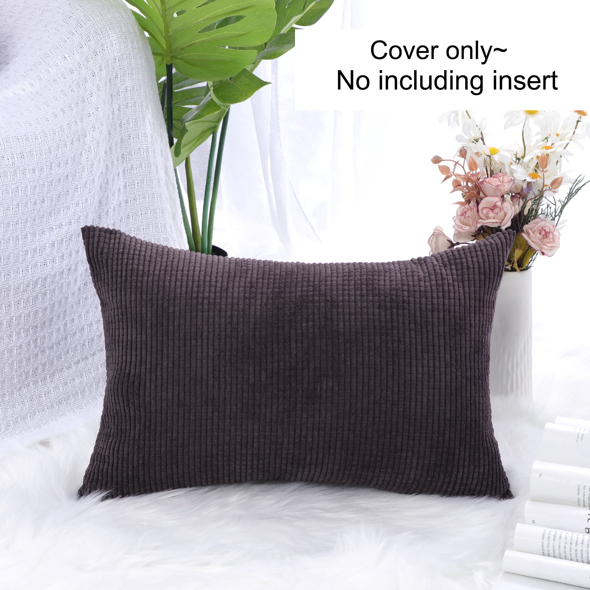 PiccoCasa Velvet Corn Striped Rectangle Throw Pillow Cover, Dark Brown, 12"x18"