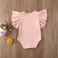 thumbnail image 4 of Newborn Baby Girl Ruffle Short Sleeve Romper Bodysuit Basic Solid Color T-Shirt Tops Summer Clothes Navy Blue 6-12 Months, 4 of 7