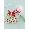 thumbnail image 2 of Qmyliery Baby Girls Suspender Dress with Summer Hat, Bowknot Shoulder Straps Flower Printed One Pieces Dress and Straw Cap, 2 of 9
