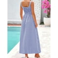 thumbnail image 6 of Women'S 2025 Summer Spaghetti Strap Maxi Dresses Plaid Square Neck A Line Casual Beach Vacation Long Sundress Blue M, 6 of 7