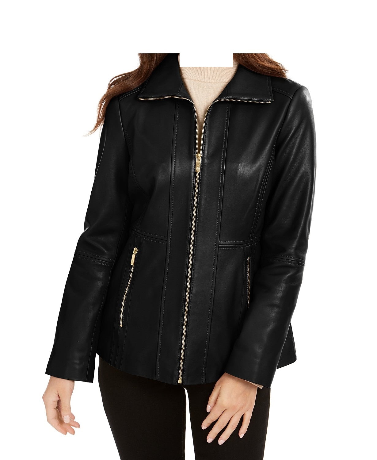 Anne Klein - Anne Klein Zip-Front Leather Jacket - Walmart.com